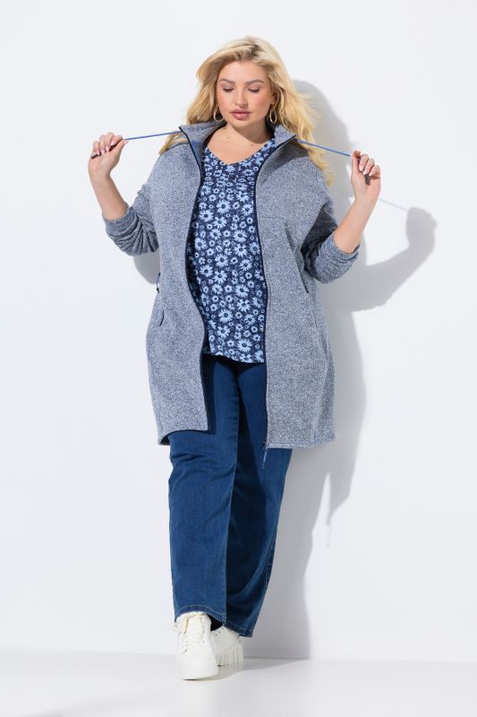 Veste en maille polaire, col montant et poches zippées, coupe plus longue