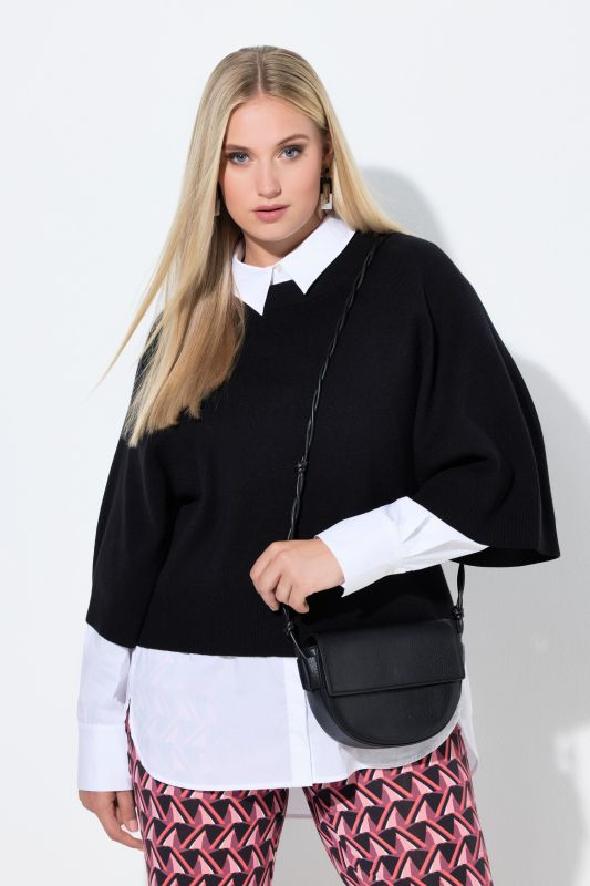 Pull court à col rond et manches 3/4