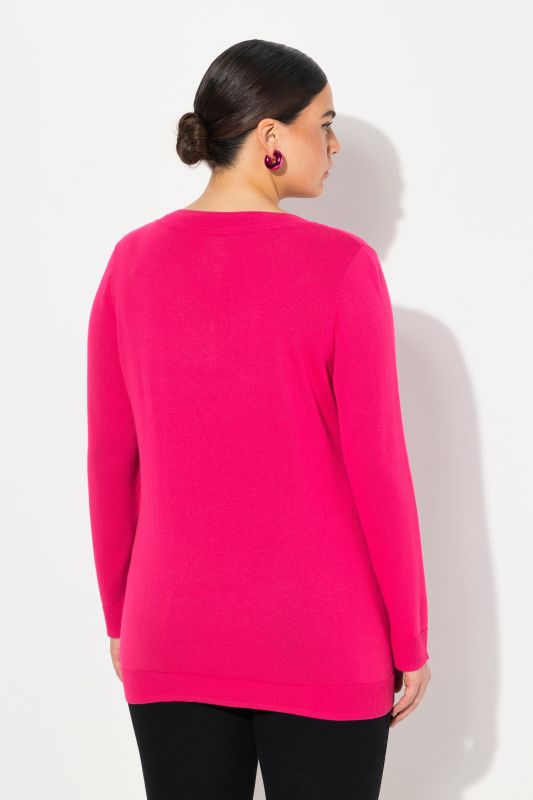 Pull col en V, manches longues, maille fine et douce