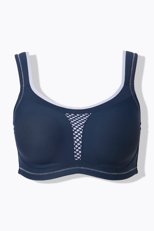 Soutien-gorge de sport, sans armatures. Empiècement en mesh. Bonnet C-E.
