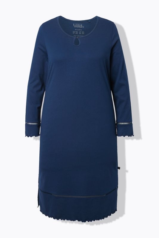 Chemise de nuit à col rond et manches longues, ourlet creux et bord ondulé