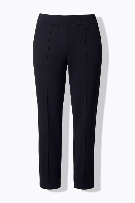 Pantalon point de Rome, jambe carotte. Taille élastique, plis fantaisie