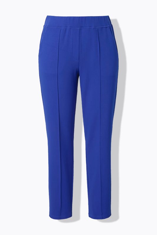 Pantalon point de Rome, jambe carotte. Taille élastique, plis fantaisie