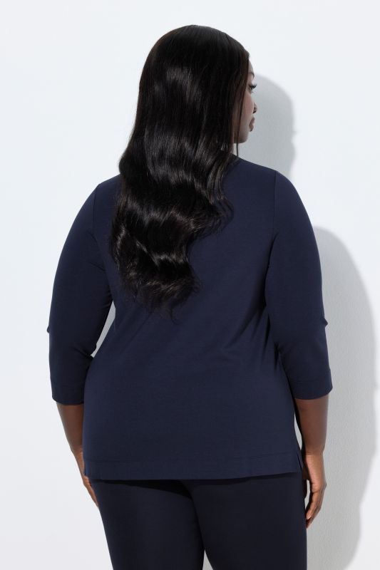 T-shirt col en V avec découpes, manches 3/4 - silhouette en A