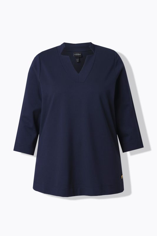 T-shirt col en V avec découpes, manches 3/4 - silhouette en A