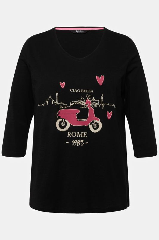 T-shirt Ciao Bella. Manches 3/4 et décolleté en V. Coupe Classic Fit.