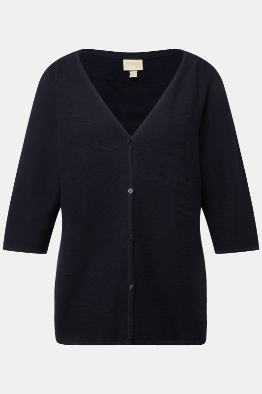 Cardigan en coton bio, encolure en V et manches 3/4