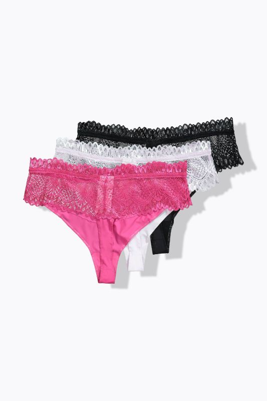 Strings en lot de 3, ceinture en dentelle