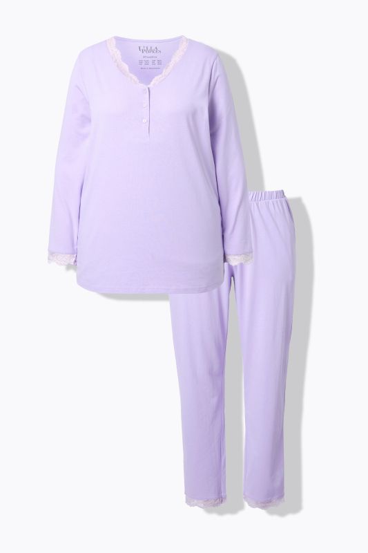 Pyjama avec dentelle et boutons, manches longues et col V
