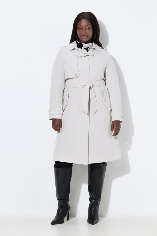 Trench-coat coupe évasée, col chemise et ceinture, doublure en satin