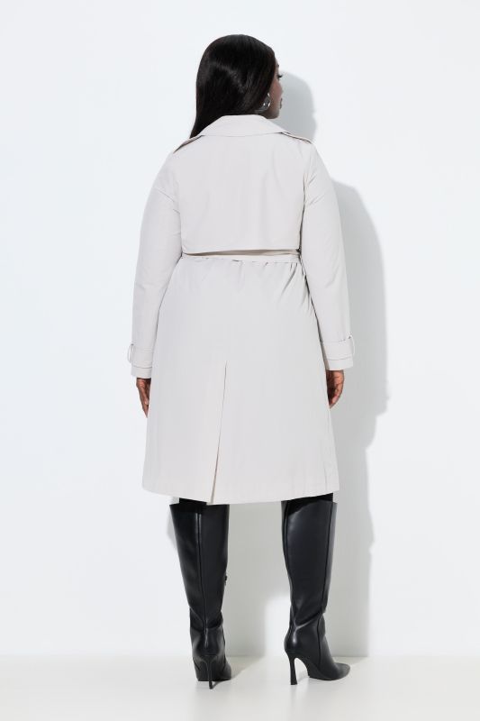 Trench-coat coupe évasée, col chemise et ceinture, doublure en satin