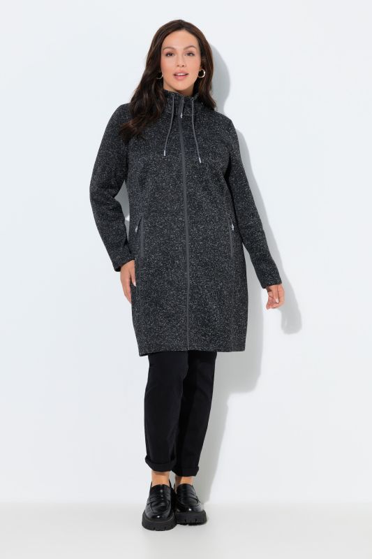 Veste en maille polaire, col montant et poches zippées, coupe plus longue