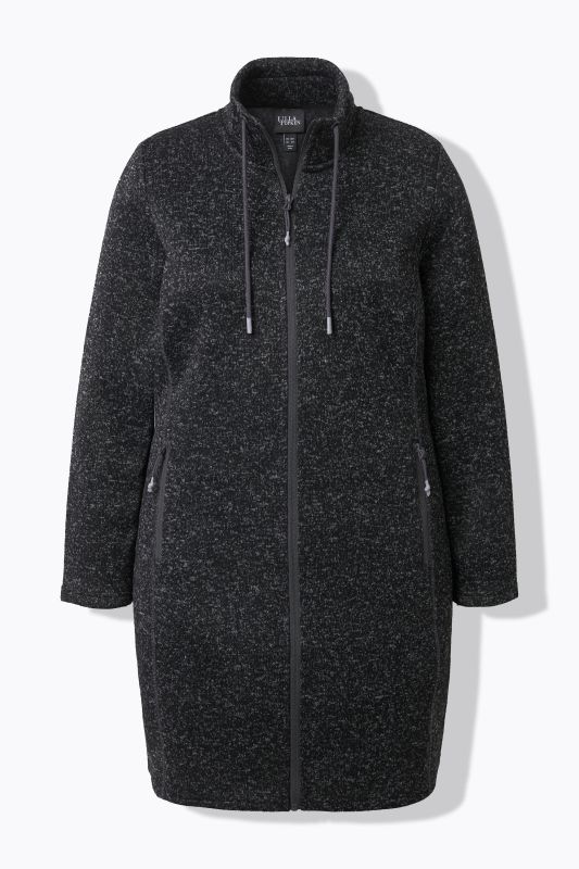 Veste en maille polaire, col montant et poches zippées, coupe plus longue