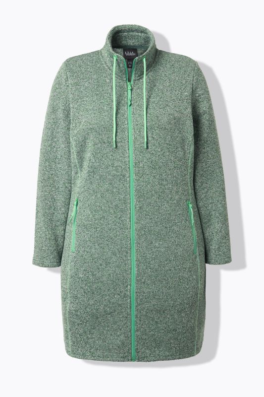 Veste en maille polaire, col montant et poches zippées, coupe plus longue