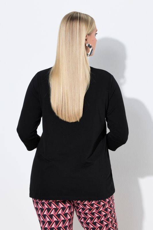 T-shirt long, col tunisien et manches 3/4, coupe évasée