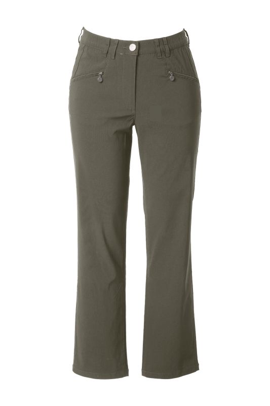 Pantalon stretch Mony, jambe légèrement carotte, poches zippées