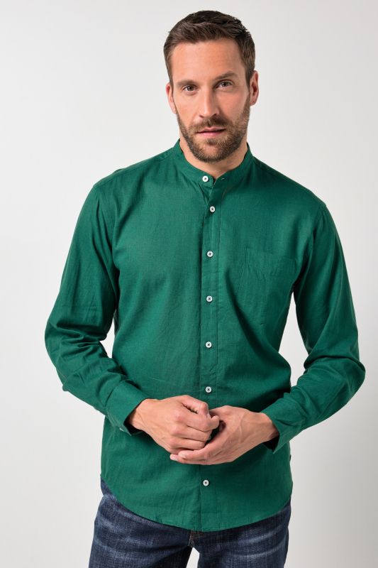 Chemise en lin mélangé. Manches longues et col officier - coupe Modern Fit