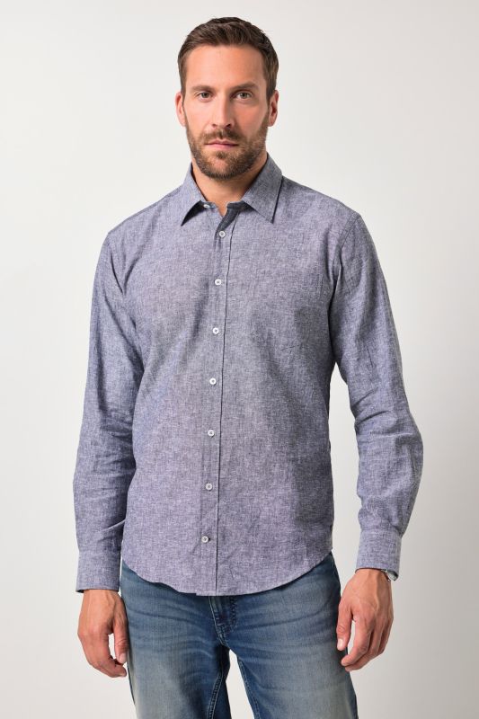 Chemise en lin mélangé JP 1880, manches longues et col Kent, coupe Modern Fit - jusqu'au 8 XL