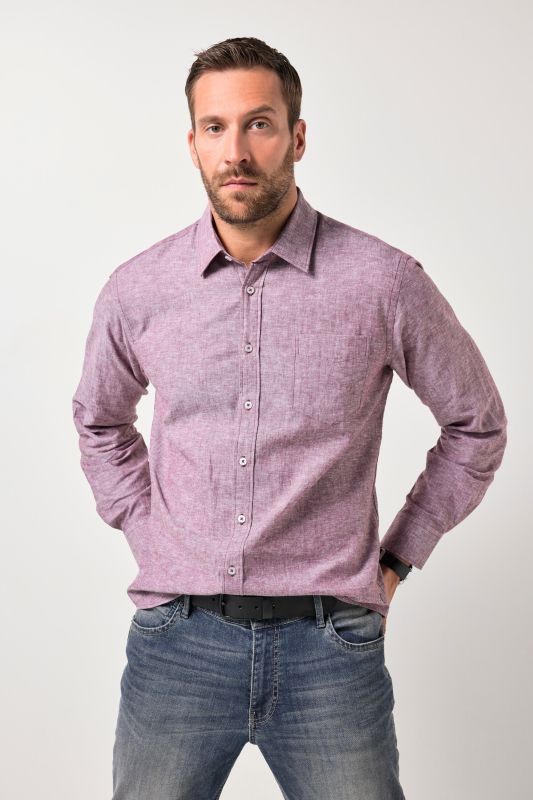 Chemise en lin mélangé JP 1880, manches longues et col Kent, coupe Modern Fit - jusqu'au 8 XL