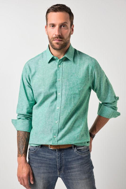 Chemise en lin mélangé JP 1880, manches longues et col Kent, coupe Modern Fit - jusqu'au 8 XL
