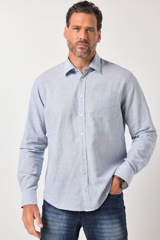 Chemise en lin mélangé JP 1880, manches longues et col Kent, coupe Modern Fit - jusqu'au 8 XL