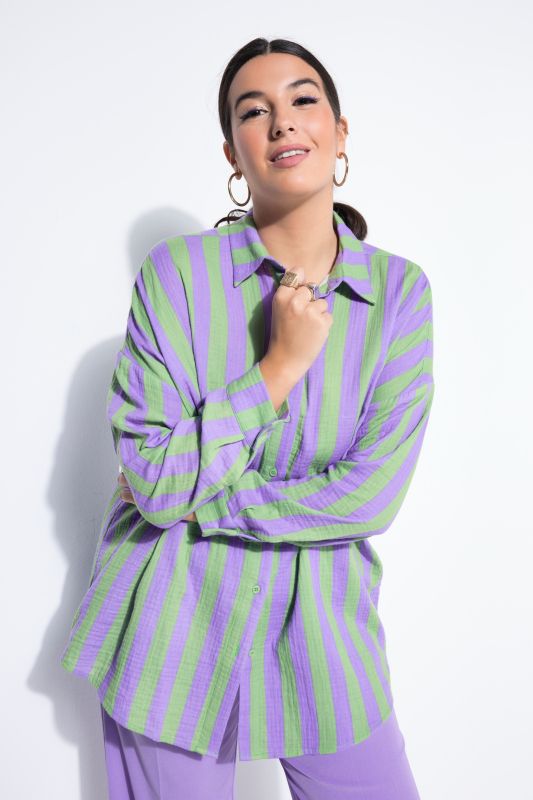 Chemisier oversize en mousseline, col chemise et manches longues