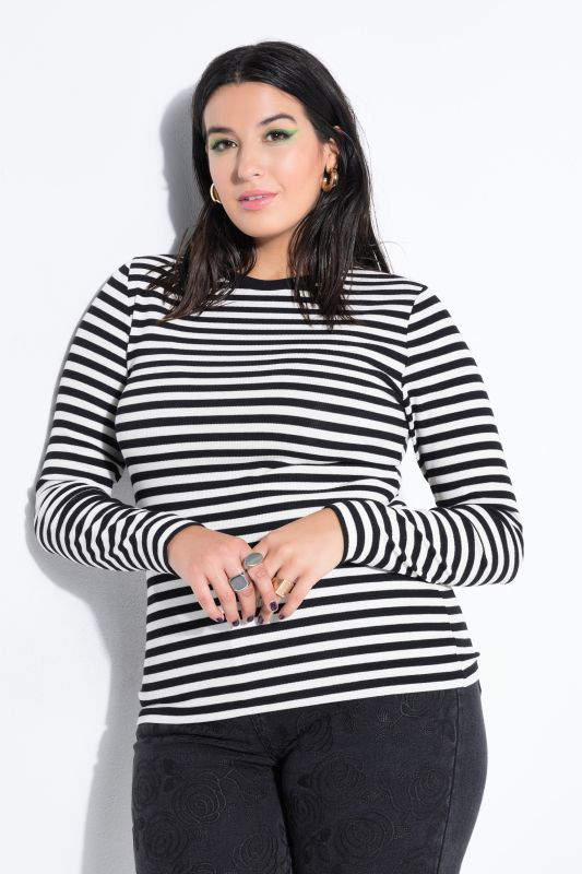 T-shirt coupe slim en jersey rayé, manches longues