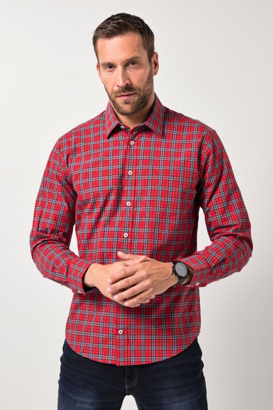 Chemise à carreaux JP 1880, manches longues et col Kent, coupe Modern Fit - jusqu'au 8&nbsp;XL