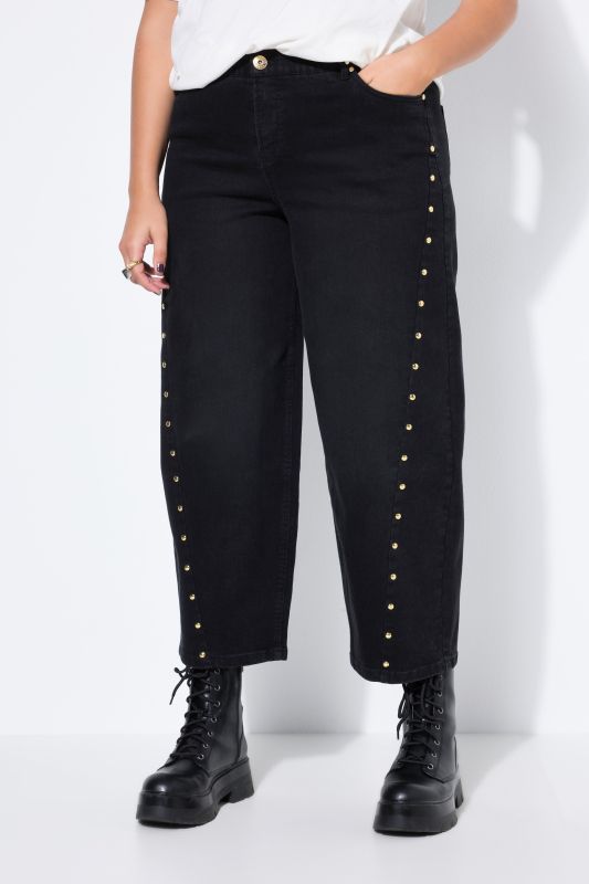 Jean Barrel avec rivets fantaisie, jambe ballon et taille haute