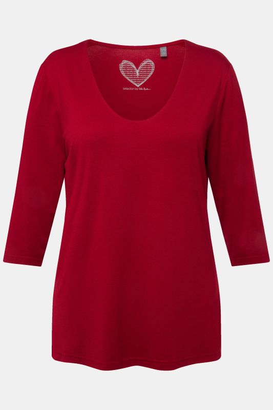 T-shirt avec col en V et manches 3/4 - doublé sur le devant