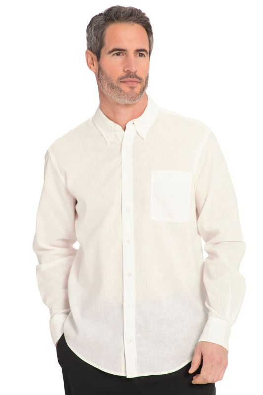 Chemise en lin mélangé. Manches longues et col à pointes boutonnées - coupe Modern Fit