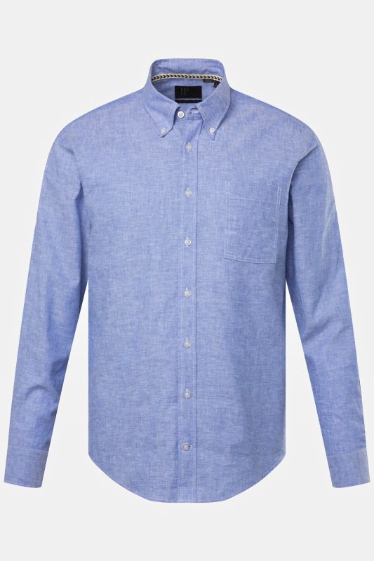 Chemise en lin mélangé. Manches longues et col à pointes boutonnées - coupe Modern Fit