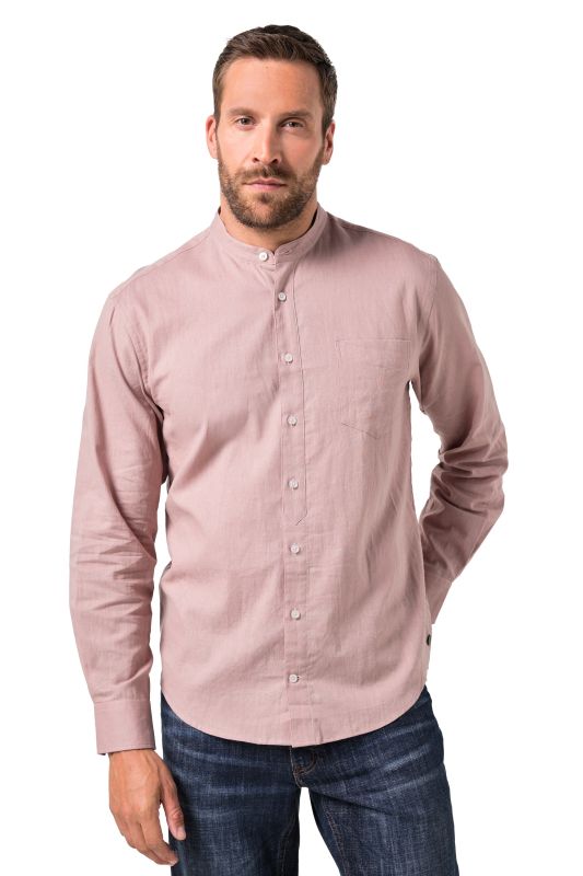 Chemise en lin mélangé. Manches longues et col officier - coupe Modern Fit