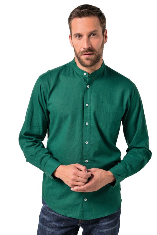 Chemise en lin mélangé. Manches longues et col officier - coupe Modern Fit