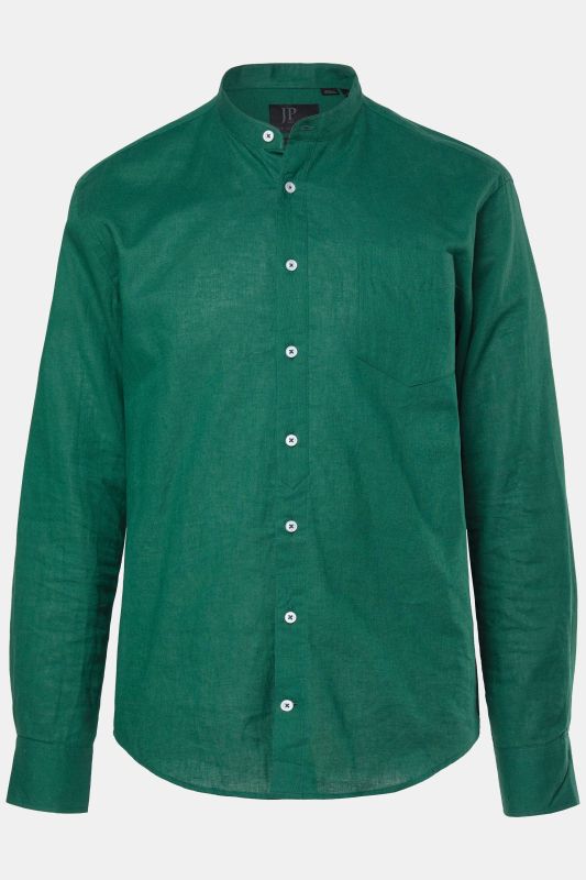 Chemise en lin mélangé. Manches longues et col officier - coupe Modern Fit