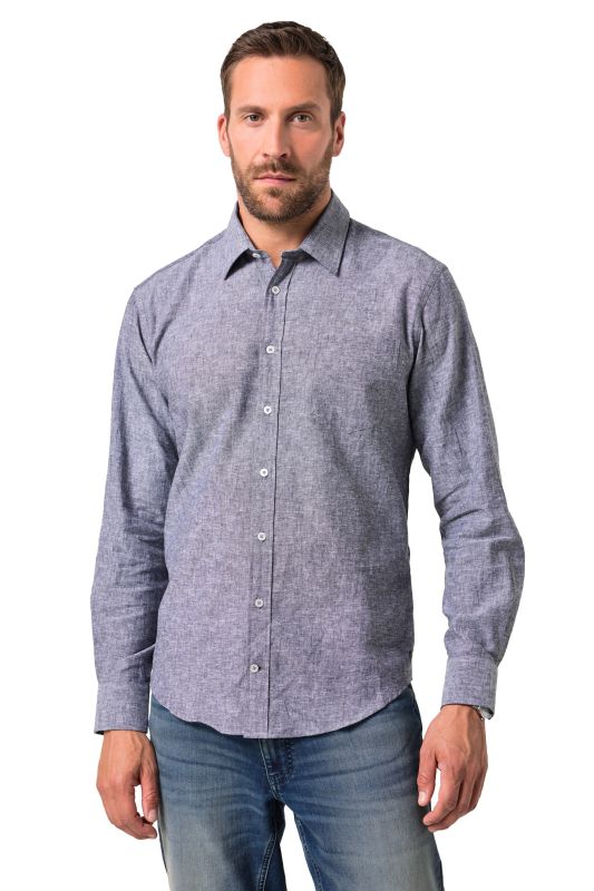 Chemise en lin mélangé JP 1880, manches longues et col Kent, coupe Modern Fit - jusqu'au 8 XL