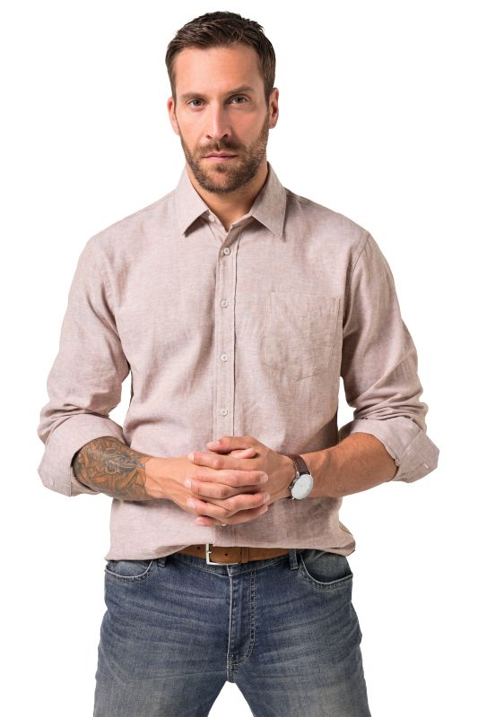 Chemise en lin mélangé JP 1880, manches longues et col Kent, coupe Modern Fit - jusqu'au 8 XL