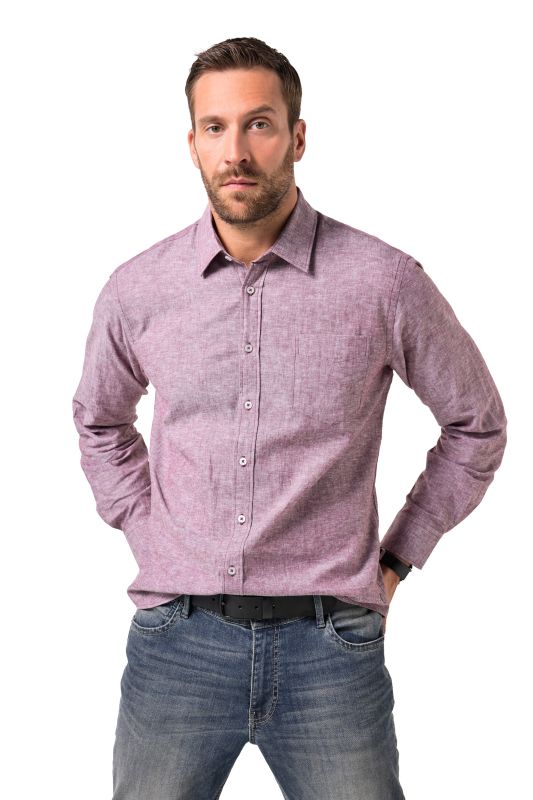 Chemise en lin mélangé JP 1880, manches longues et col Kent, coupe Modern Fit - jusqu'au 8 XL