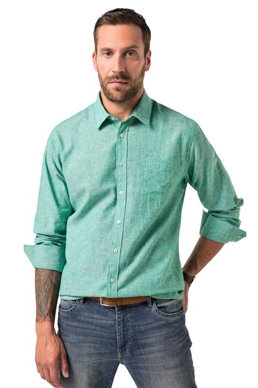 Chemise en lin mélangé JP 1880, manches longues et col Kent, coupe Modern Fit - jusqu'au 8 XL