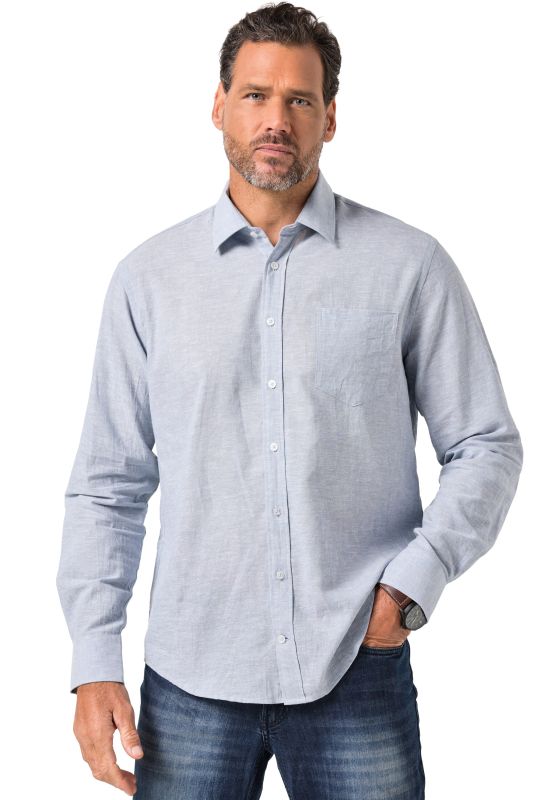 Chemise en lin mélangé JP 1880, manches longues et col Kent, coupe Modern Fit - jusqu'au 8 XL