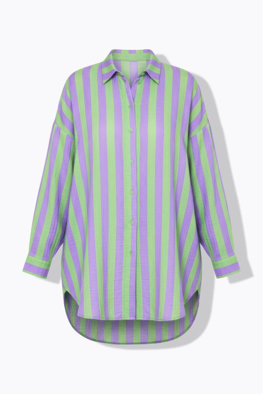 Chemisier oversize en mousseline, col chemise et manches longues