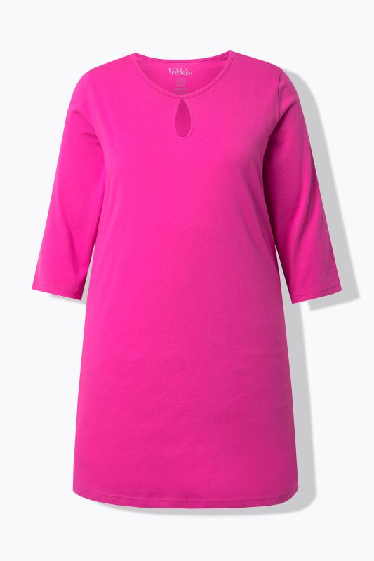 T-shirt long coupe évasée, décolleté rond et manches 3/4