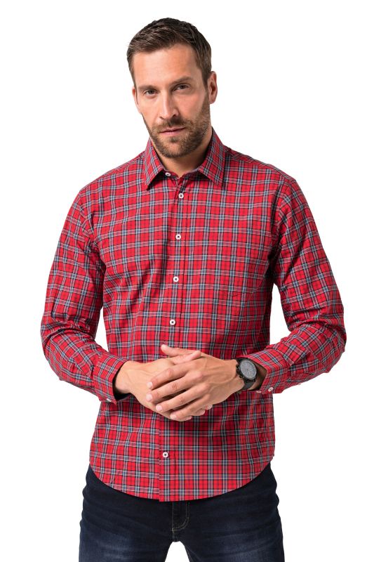 Chemise à carreaux JP 1880, manches longues et col Kent, coupe Modern Fit - jusqu'au 8&nbsp;XL