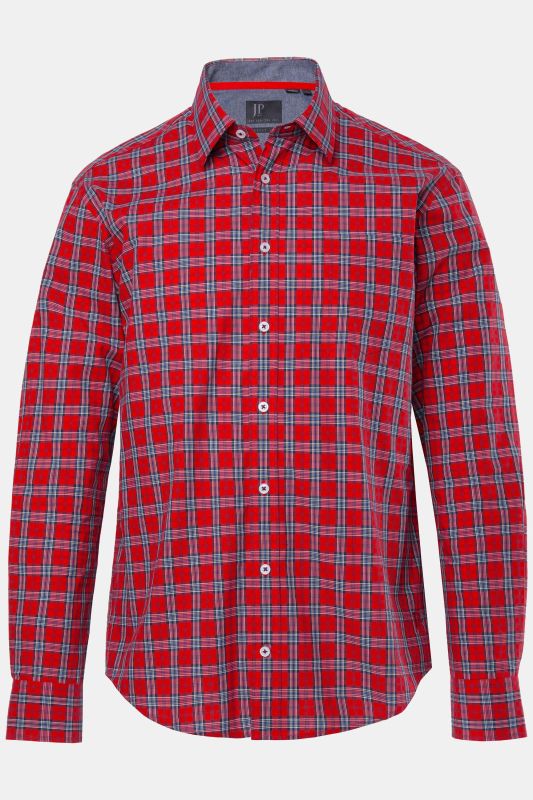 Chemise à carreaux JP 1880, manches longues et col Kent, coupe Modern Fit - jusqu'au 8&nbsp;XL