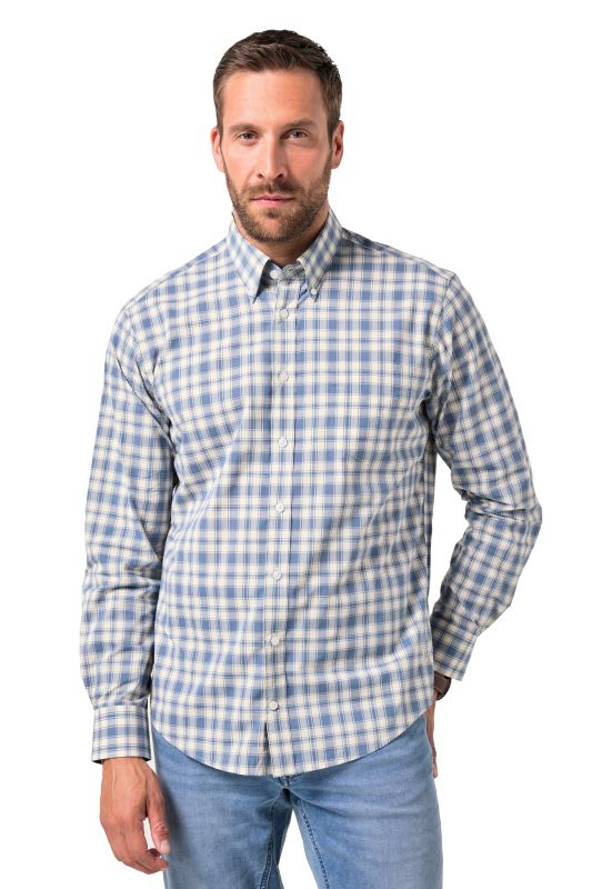 Chemise à carreaux JP 1880, manches longues et col à pointes boutonnée, coupe Modern Fit - jusqu'au 8 XL