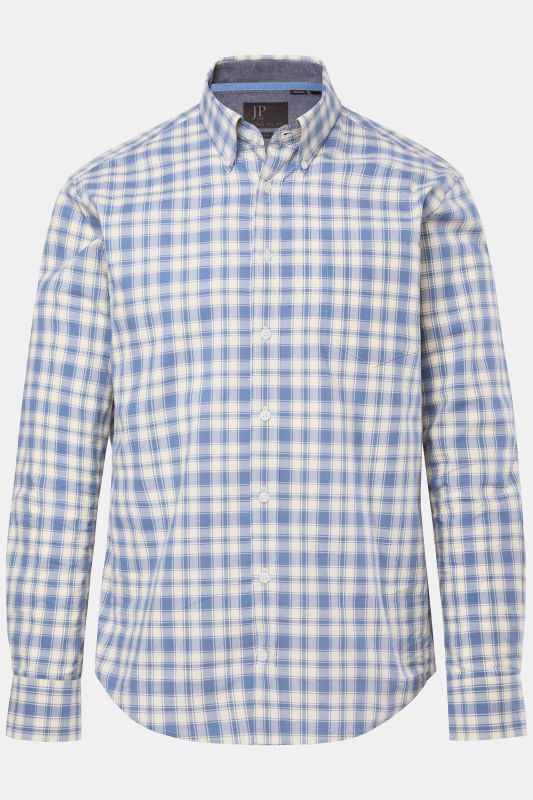 Chemise à carreaux JP 1880, manches longues et col à pointes boutonnée, coupe Modern Fit - jusqu'au 8 XL