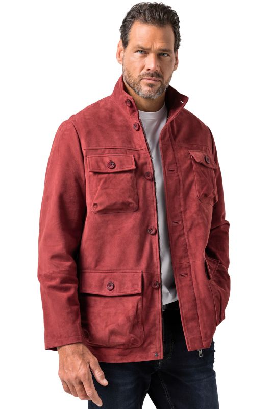 Veste treillis en cuir suédé de chèvre, multiples poches