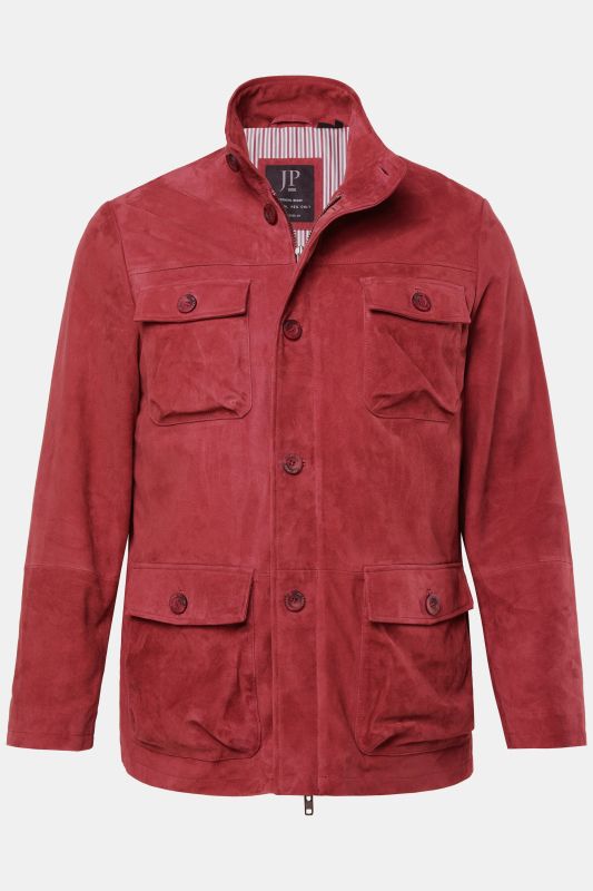 Veste treillis en cuir suédé de chèvre, multiples poches