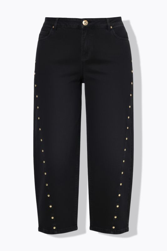 Jean Barrel avec rivets fantaisie, jambe ballon et taille haute