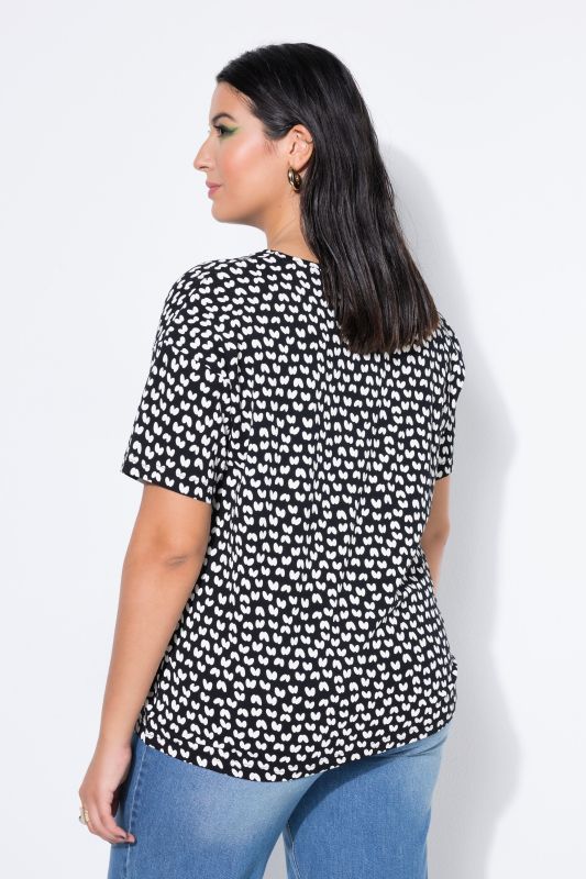 T-shirt imprimé noir & blanc, manches courtes